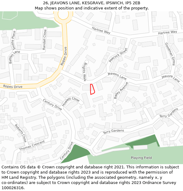 26, JEAVONS LANE, KESGRAVE, IPSWICH, IP5 2EB: Location map and indicative extent of plot
