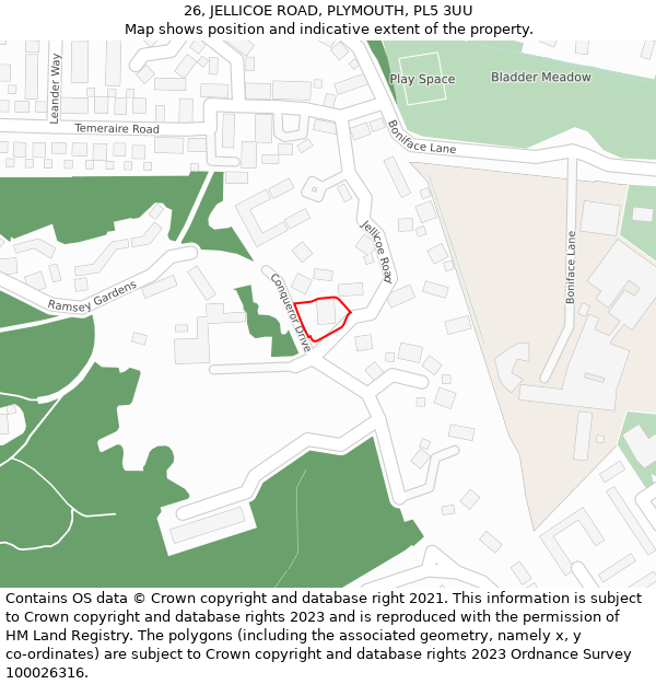 26, JELLICOE ROAD, PLYMOUTH, PL5 3UU: Location map and indicative extent of plot