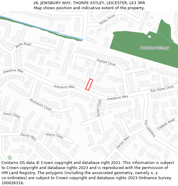 26, JEWSBURY WAY, THORPE ASTLEY, LEICESTER, LE3 3RR: Location map and indicative extent of plot
