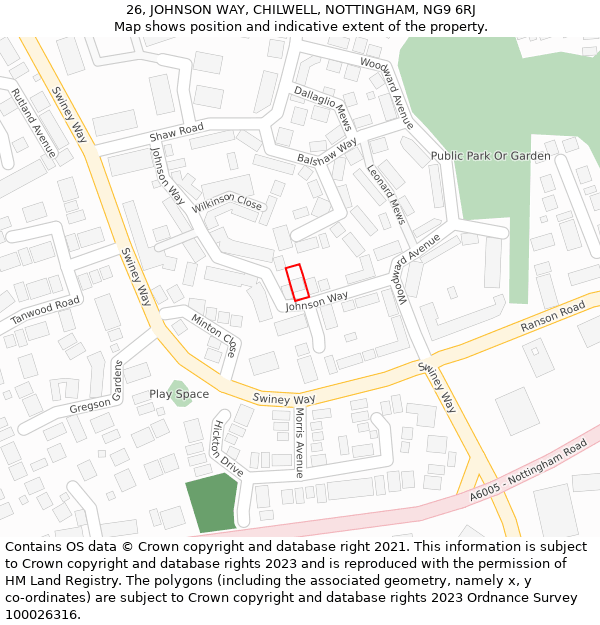 26, JOHNSON WAY, CHILWELL, NOTTINGHAM, NG9 6RJ: Location map and indicative extent of plot