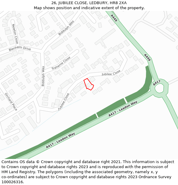 26, JUBILEE CLOSE, LEDBURY, HR8 2XA: Location map and indicative extent of plot