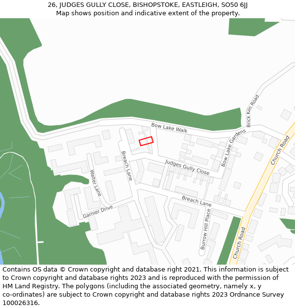 26, JUDGES GULLY CLOSE, BISHOPSTOKE, EASTLEIGH, SO50 6JJ: Location map and indicative extent of plot