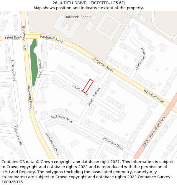 26, JUDITH DRIVE, LEICESTER, LE5 6FJ: Location map and indicative extent of plot