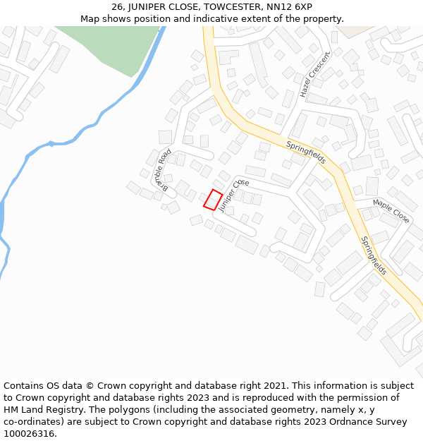 26, JUNIPER CLOSE, TOWCESTER, NN12 6XP: Location map and indicative extent of plot