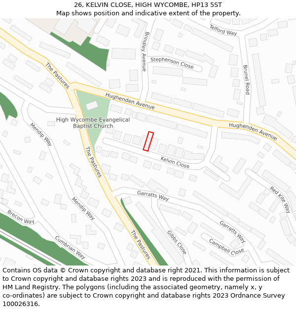 26, KELVIN CLOSE, HIGH WYCOMBE, HP13 5ST: Location map and indicative extent of plot