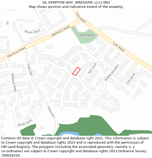 26, KEMPTON WAY, WREXHAM, LL13 0NU: Location map and indicative extent of plot