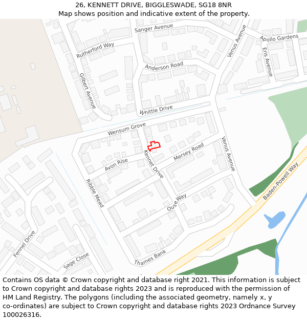 26, KENNETT DRIVE, BIGGLESWADE, SG18 8NR: Location map and indicative extent of plot