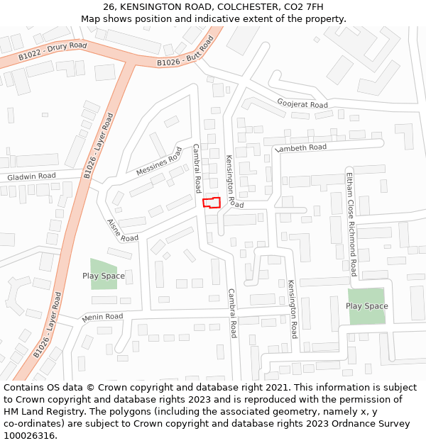 26, KENSINGTON ROAD, COLCHESTER, CO2 7FH: Location map and indicative extent of plot