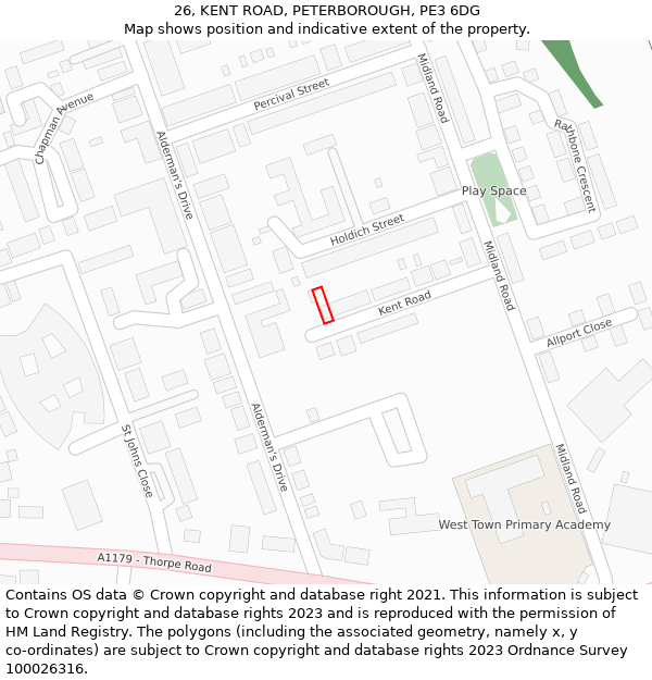 26, KENT ROAD, PETERBOROUGH, PE3 6DG: Location map and indicative extent of plot