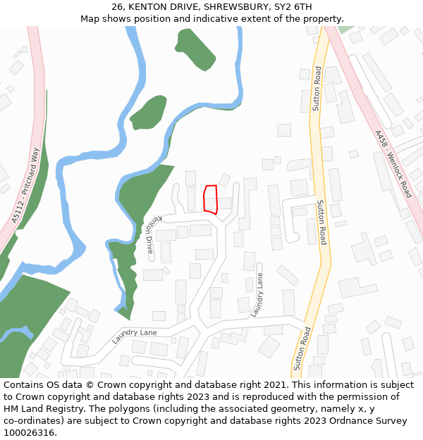 26, KENTON DRIVE, SHREWSBURY, SY2 6TH: Location map and indicative extent of plot