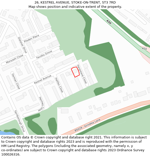 26, KESTREL AVENUE, STOKE-ON-TRENT, ST3 7RD: Location map and indicative extent of plot