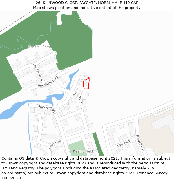 26, KILNWOOD CLOSE, FAYGATE, HORSHAM, RH12 0AP: Location map and indicative extent of plot