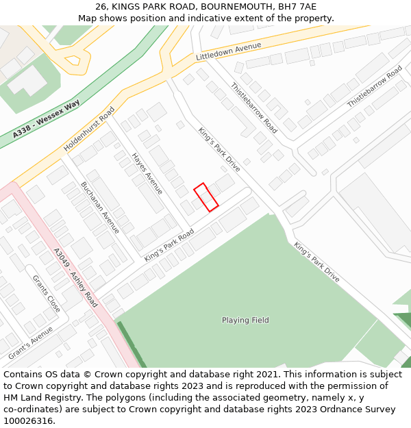 26, KINGS PARK ROAD, BOURNEMOUTH, BH7 7AE: Location map and indicative extent of plot