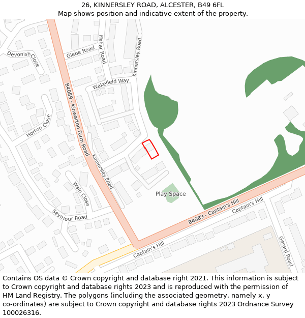 26, KINNERSLEY ROAD, ALCESTER, B49 6FL: Location map and indicative extent of plot