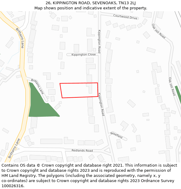 26, KIPPINGTON ROAD, SEVENOAKS, TN13 2LJ: Location map and indicative extent of plot