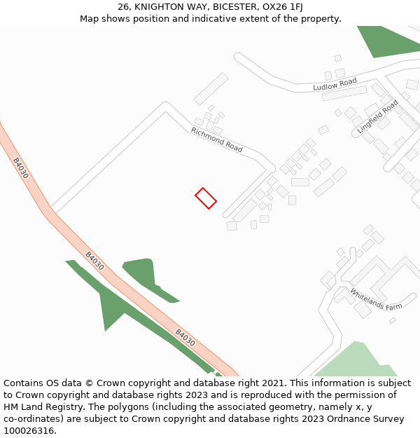 26, KNIGHTON WAY, BICESTER, OX26 1FJ: Location map and indicative extent of plot