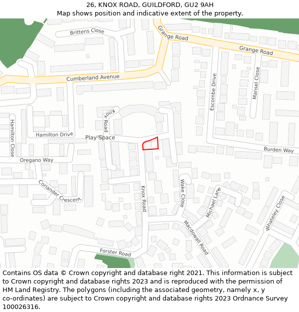 26, KNOX ROAD, GUILDFORD, GU2 9AH: Location map and indicative extent of plot