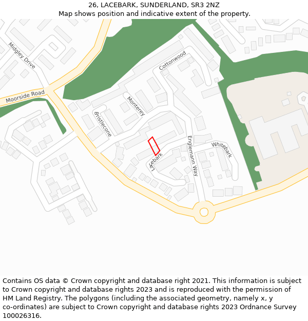 26, LACEBARK, SUNDERLAND, SR3 2NZ: Location map and indicative extent of plot