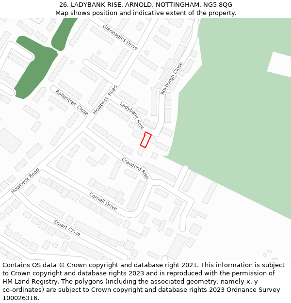 26, LADYBANK RISE, ARNOLD, NOTTINGHAM, NG5 8QG: Location map and indicative extent of plot