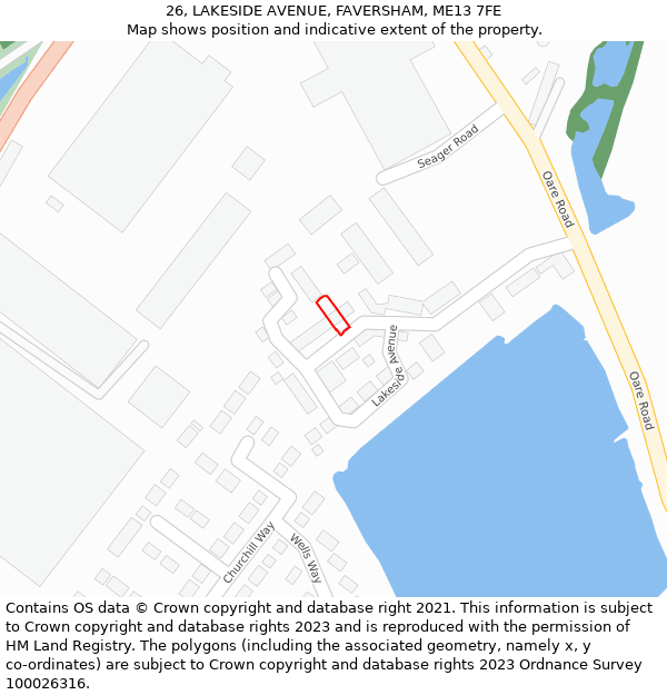 26, LAKESIDE AVENUE, FAVERSHAM, ME13 7FE: Location map and indicative extent of plot
