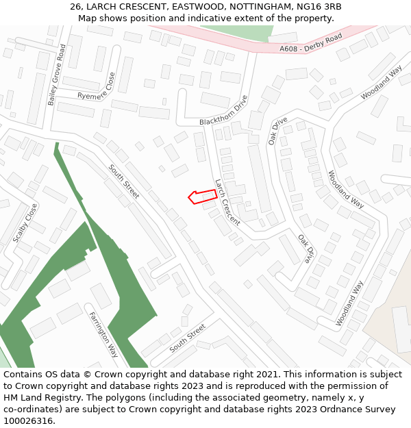 26, LARCH CRESCENT, EASTWOOD, NOTTINGHAM, NG16 3RB: Location map and indicative extent of plot