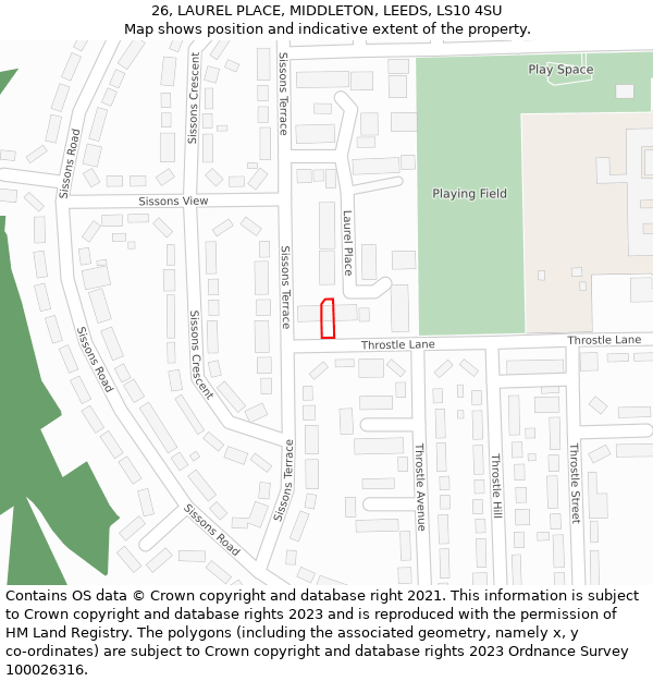 26, LAUREL PLACE, MIDDLETON, LEEDS, LS10 4SU: Location map and indicative extent of plot