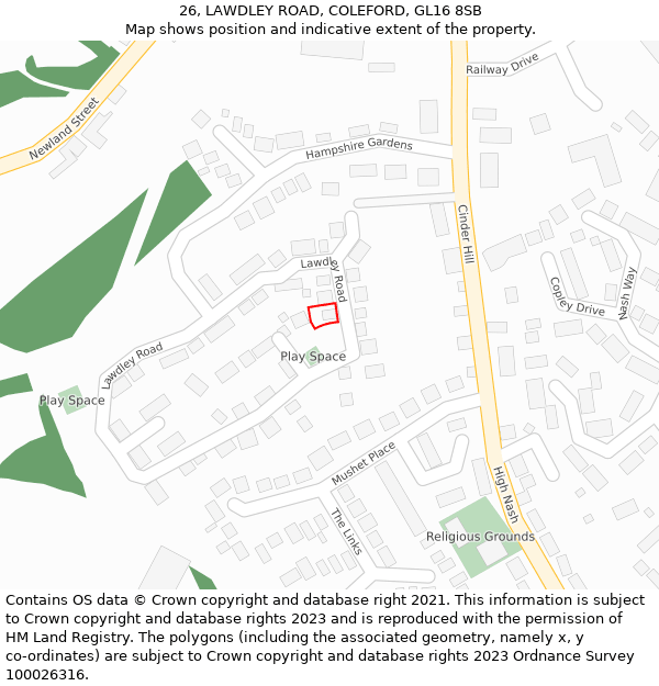 26, LAWDLEY ROAD, COLEFORD, GL16 8SB: Location map and indicative extent of plot
