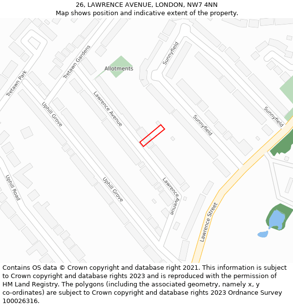 26, LAWRENCE AVENUE, LONDON, NW7 4NN: Location map and indicative extent of plot