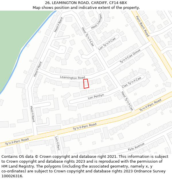 26, LEAMINGTON ROAD, CARDIFF, CF14 6BX: Location map and indicative extent of plot
