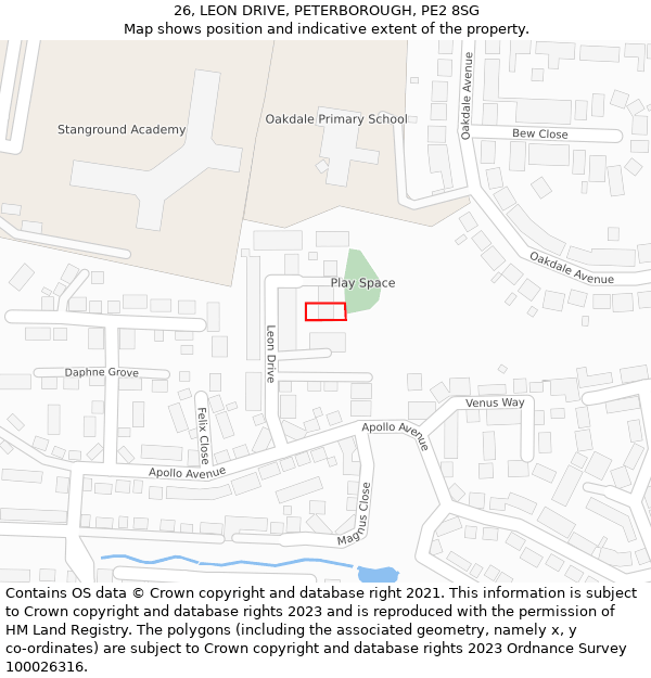 26, LEON DRIVE, PETERBOROUGH, PE2 8SG: Location map and indicative extent of plot