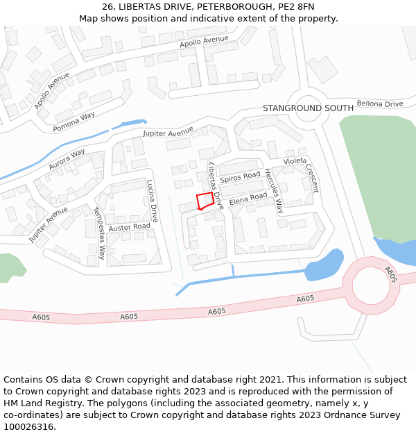 26, LIBERTAS DRIVE, PETERBOROUGH, PE2 8FN: Location map and indicative extent of plot