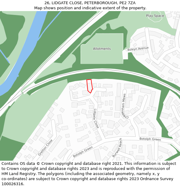 26, LIDGATE CLOSE, PETERBOROUGH, PE2 7ZA: Location map and indicative extent of plot