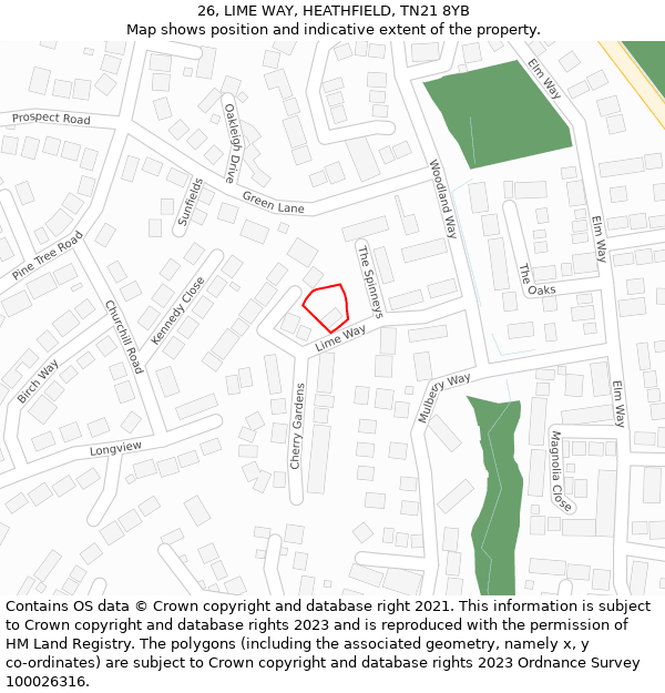 26, LIME WAY, HEATHFIELD, TN21 8YB: Location map and indicative extent of plot