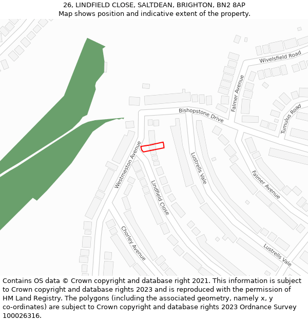 26, LINDFIELD CLOSE, SALTDEAN, BRIGHTON, BN2 8AP: Location map and indicative extent of plot