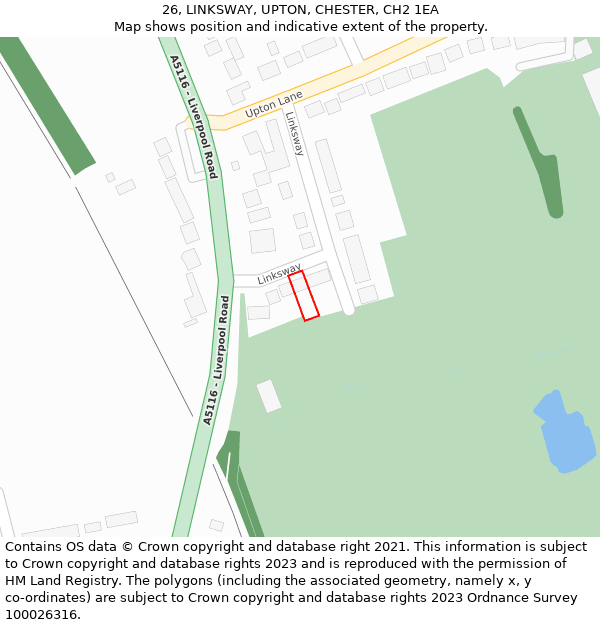 26, LINKSWAY, UPTON, CHESTER, CH2 1EA: Location map and indicative extent of plot