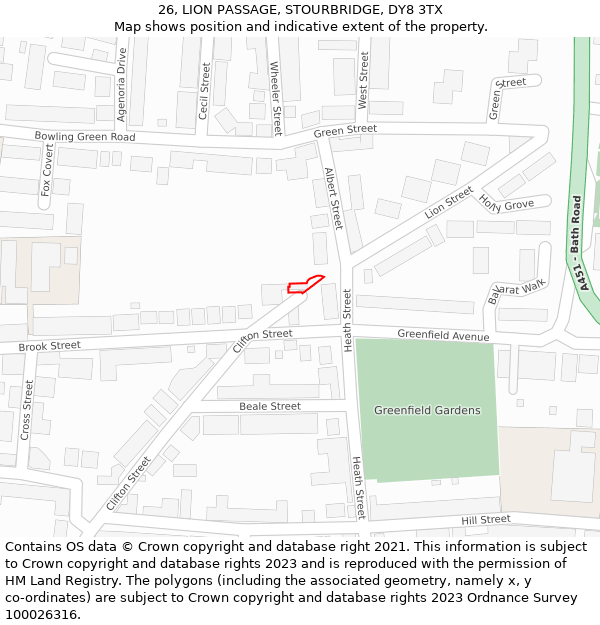 26, LION PASSAGE, STOURBRIDGE, DY8 3TX: Location map and indicative extent of plot