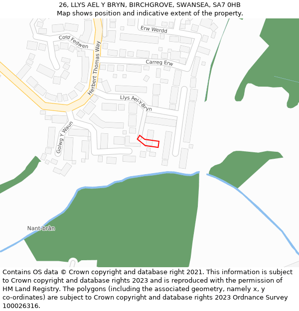 26, LLYS AEL Y BRYN, BIRCHGROVE, SWANSEA, SA7 0HB: Location map and indicative extent of plot