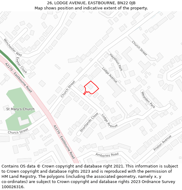 26, LODGE AVENUE, EASTBOURNE, BN22 0JB: Location map and indicative extent of plot