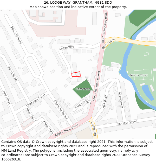 26, LODGE WAY, GRANTHAM, NG31 8DD: Location map and indicative extent of plot