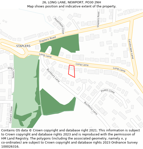 26, LONG LANE, NEWPORT, PO30 2NH: Location map and indicative extent of plot