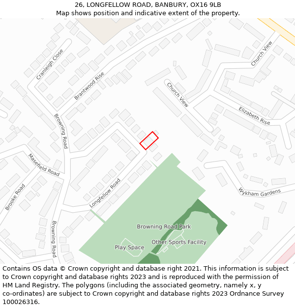 26, LONGFELLOW ROAD, BANBURY, OX16 9LB: Location map and indicative extent of plot