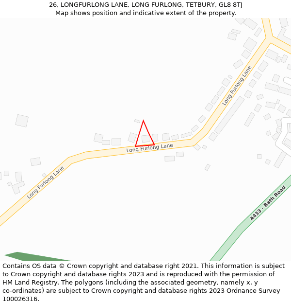 26, LONGFURLONG LANE, LONG FURLONG, TETBURY, GL8 8TJ: Location map and indicative extent of plot