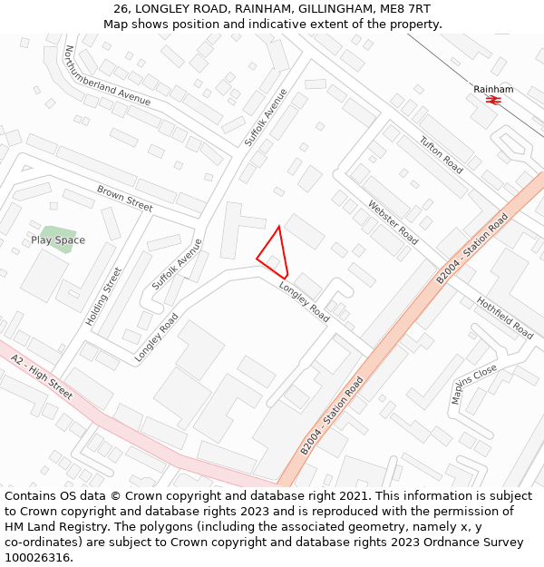 26, LONGLEY ROAD, RAINHAM, GILLINGHAM, ME8 7RT: Location map and indicative extent of plot