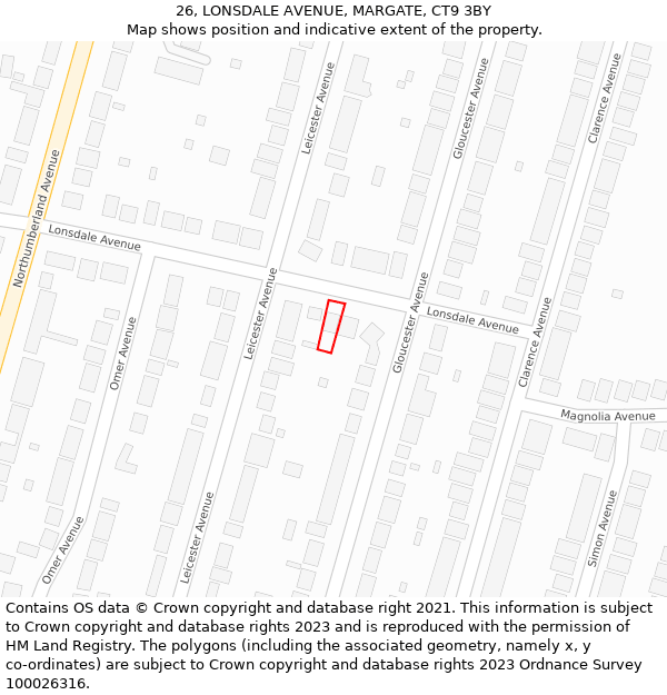 26, LONSDALE AVENUE, MARGATE, CT9 3BY: Location map and indicative extent of plot