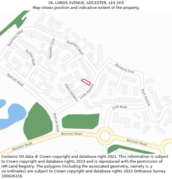 26, LORDS AVENUE, LEICESTER, LE4 2HX: Location map and indicative extent of plot