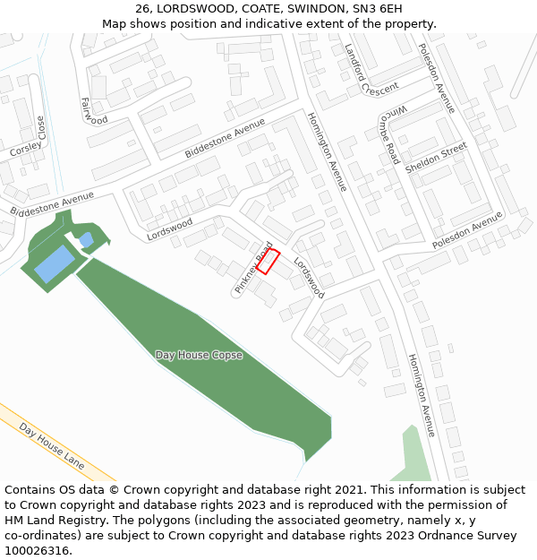 26, LORDSWOOD, COATE, SWINDON, SN3 6EH: Location map and indicative extent of plot