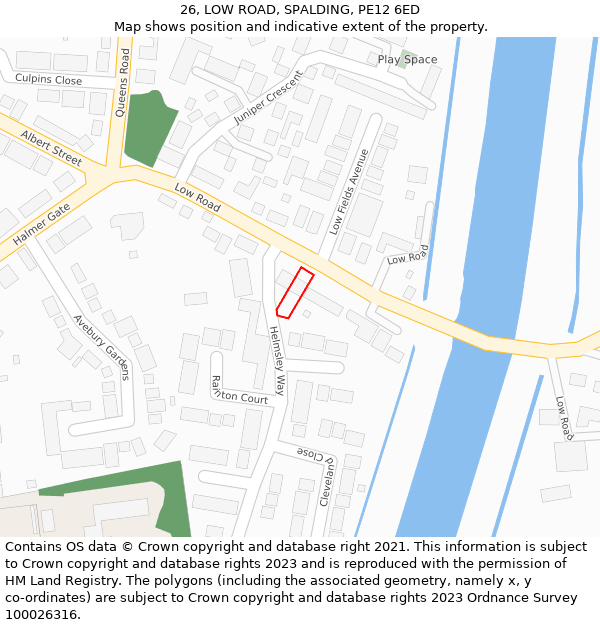 26, LOW ROAD, SPALDING, PE12 6ED: Location map and indicative extent of plot