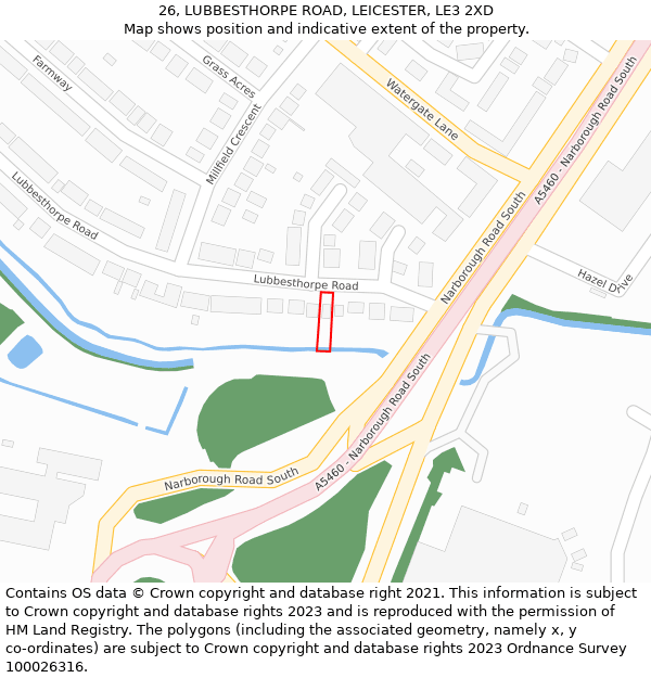 26, LUBBESTHORPE ROAD, LEICESTER, LE3 2XD: Location map and indicative extent of plot