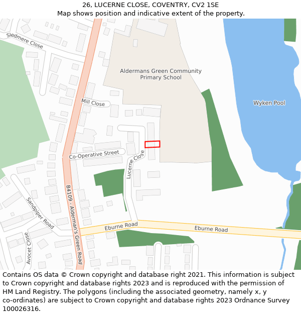 26, LUCERNE CLOSE, COVENTRY, CV2 1SE: Location map and indicative extent of plot