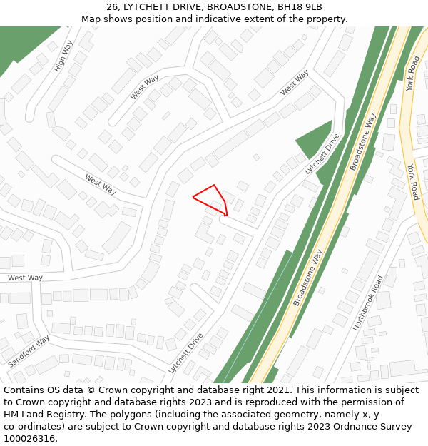 26, LYTCHETT DRIVE, BROADSTONE, BH18 9LB: Location map and indicative extent of plot